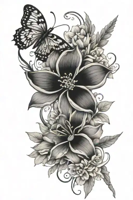 Nz Native Flower Intertwined With A Butter Fly