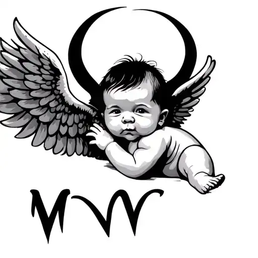 Baby With Wings With Letter M