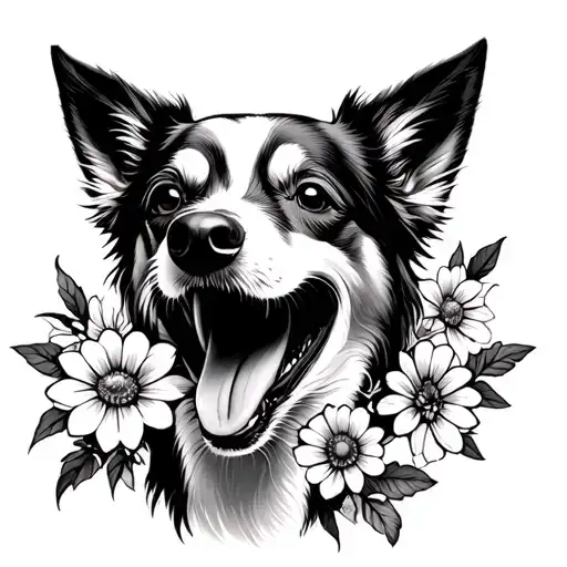 Dog With Flowers Coming Out Of Its Mouth Open