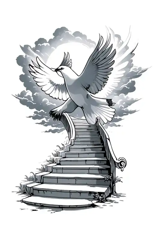 Stairs To Heaven With Dove And Clouds