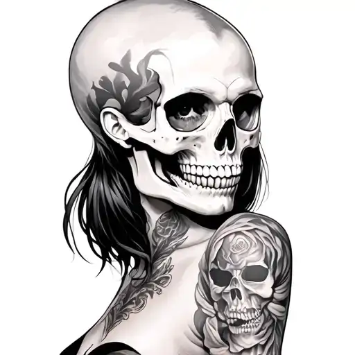 Girl With Skull Wearing