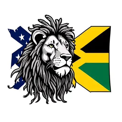 Jamaican Flag Mixed With American Flag Intertwined With Lion With Dreads