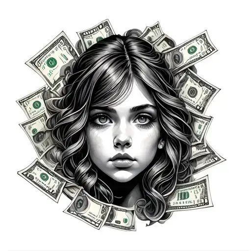 Girl Face Surrounded With Money