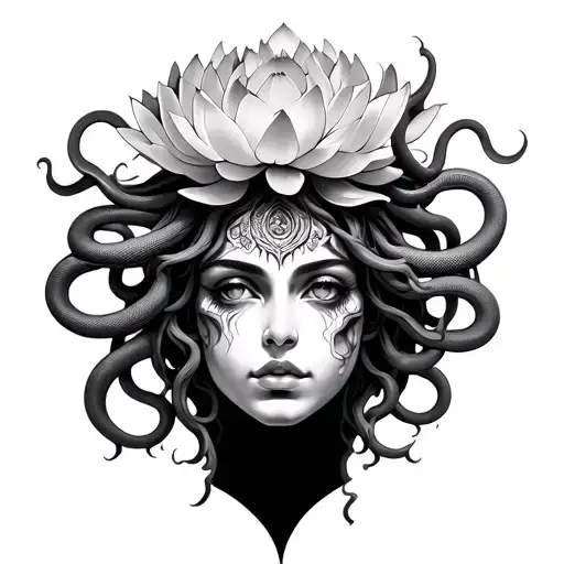 Medusa With 15 Snakes Only From The Nose To The Forehead With 8 Lotus Flowers
