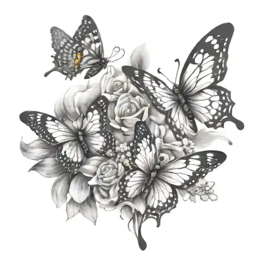 Three Butterflies Fluttering Around A Baby Angel