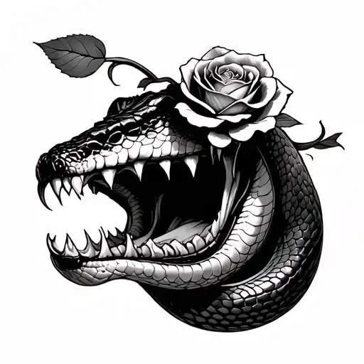 Rose In Snake's Mouth Open And Tongue Coming Out