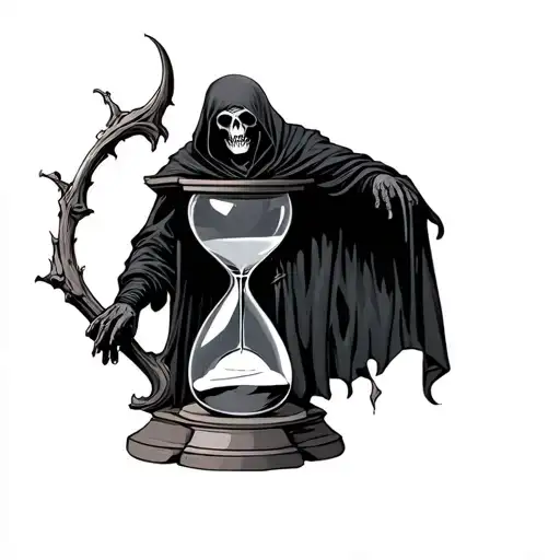 Grim Reaper Standing Over Hourglass