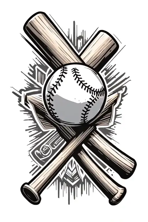 Baseball Bat Cross With Baseball Behind