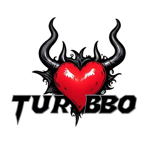 A Simple Elegant Only The Word 'Turbo' With A Devil Heart Merged With The Letters