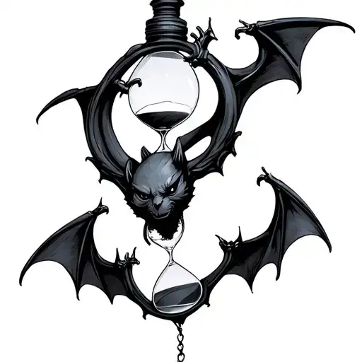 Bat Hanging Upside Down With Hourglass