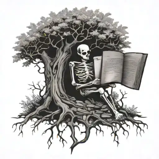 Skeleton Under Tree Reading Books