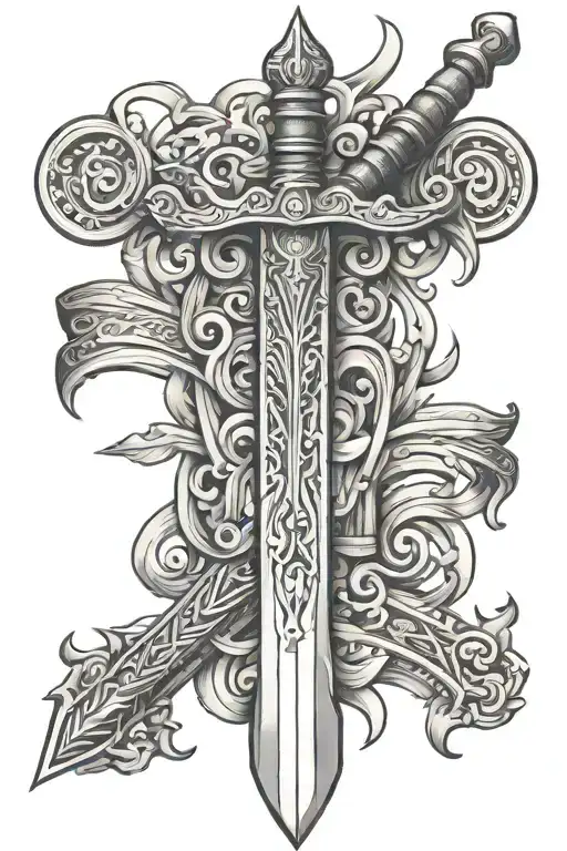 Sword With Scroll Wrapped Around It