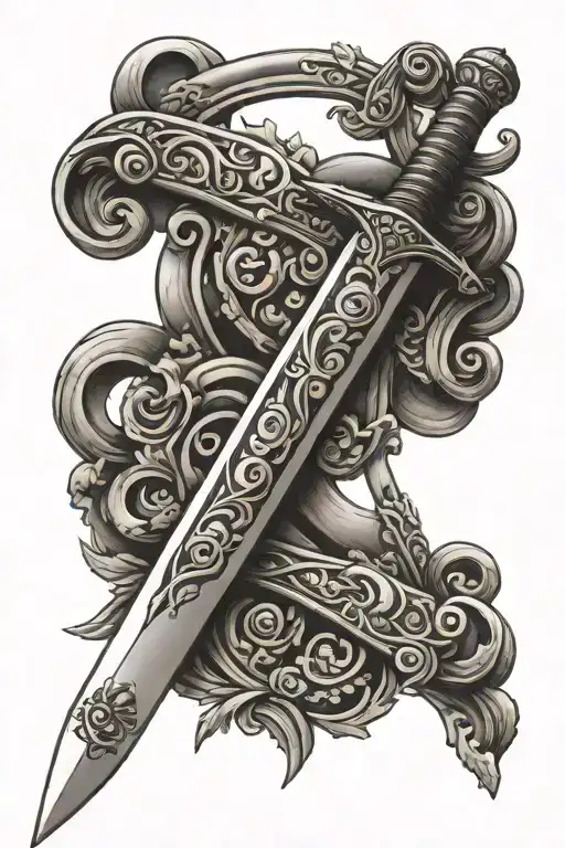 Sword With Scroll Wrapped Around It