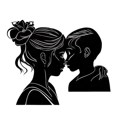 One Line Portrait Tattoo Of Mom And Son