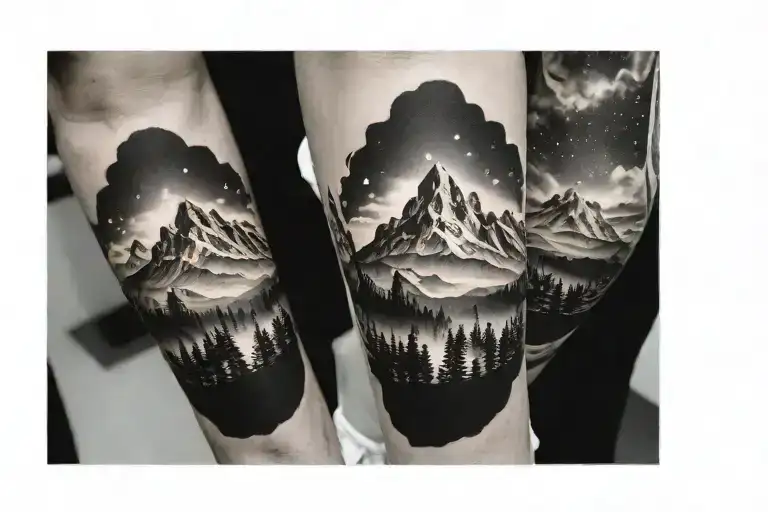 Inside Forearm Landscape Galaxy And Mountains