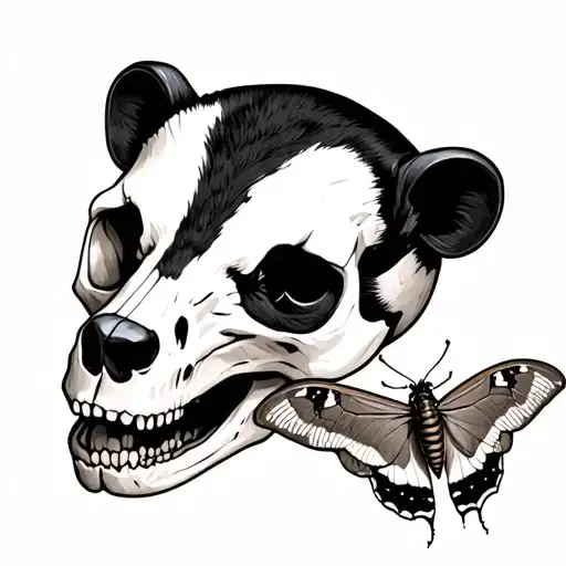 Badger Skull With A Isopod Insect And A Luna Moth Resting