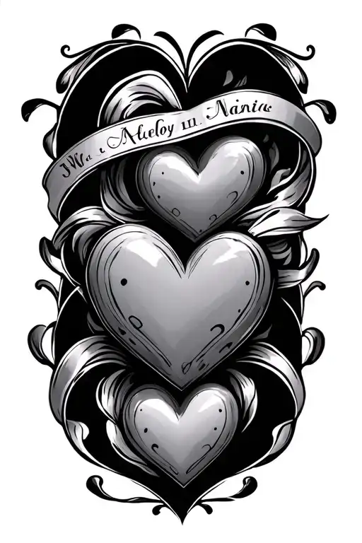 Large Heart 4 Small Hearts With Names