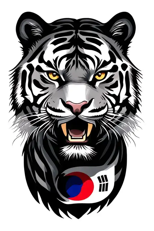 Korean Tiger Face With Korean Flag