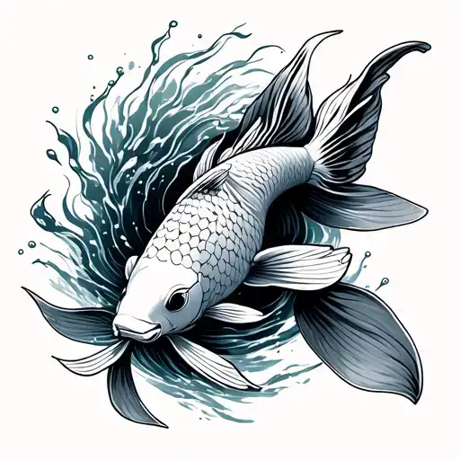 Koi Fish Swimming Upstream