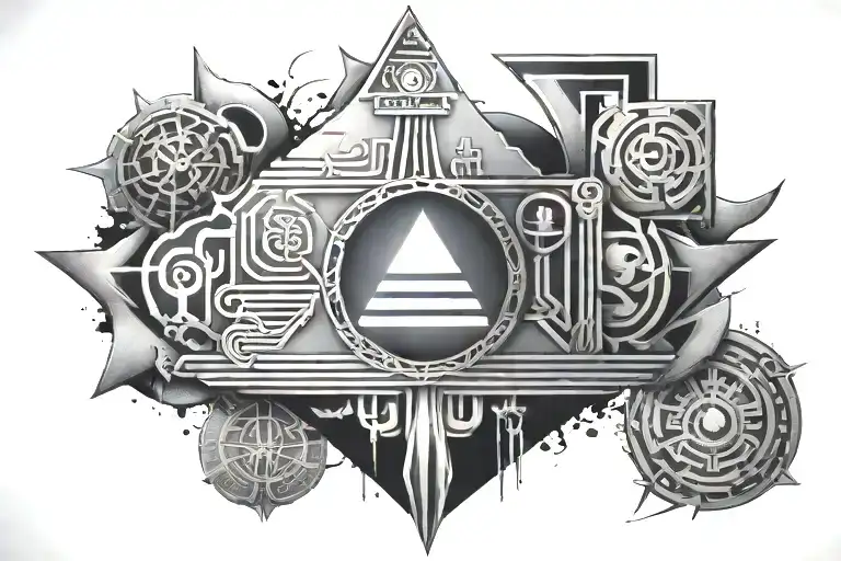 A Mysterious Tattoo Design Incorporating Egyptian Hieroglyphics And Cosmic Elements