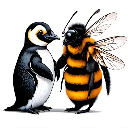 Penguin And Bumble Bee Holding Hands