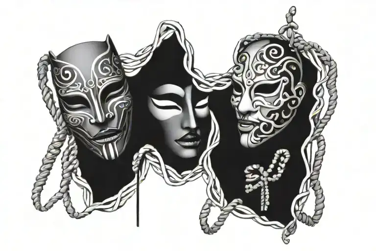 Tragedy And Comedy Masks With The Strings On Masks Being Made Of Dna Strands