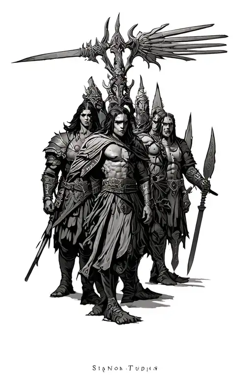 Different Race Of Warriors Standing Together