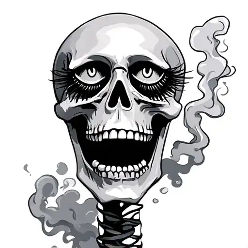 Skeleton With Eyelashes And Smoke In Mouth Open Mouth