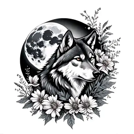 Wolf Moon And Wild Flowers