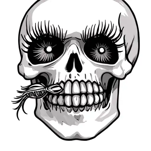 Skeleton Head With Fake Eyelashes And A Cirgaret In Mouth