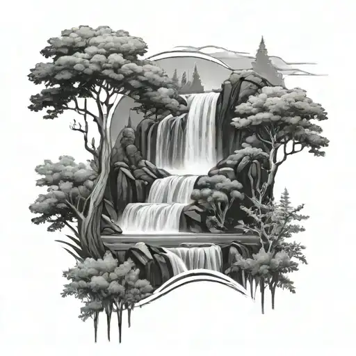 Waterfall And Trees