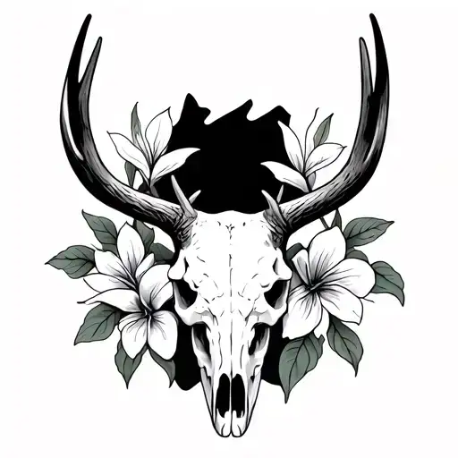 Elk Skull With Colorado Columbines