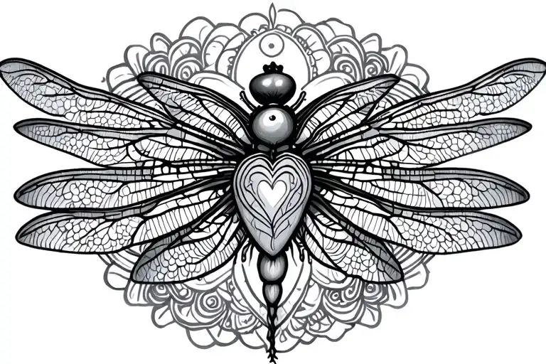 Dragonfly Heart Chakra Symbol Mandala Design Incorporating Elements