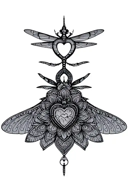 Dragonfly Heart Chakra Symbol Above Mandala Below