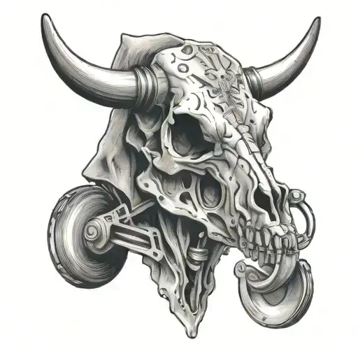 A Cow Skull With Snowboard Bindings As Horns