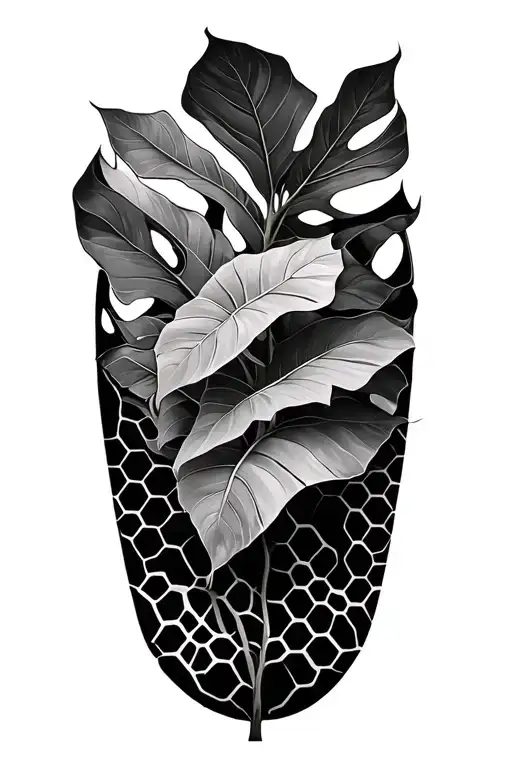 Monsteras With Honeycomb Behind