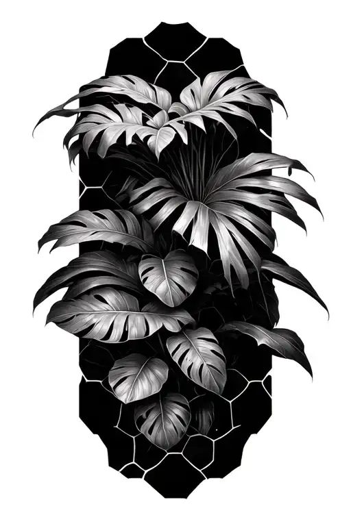 Tropical Plants With Honeycomb Behind