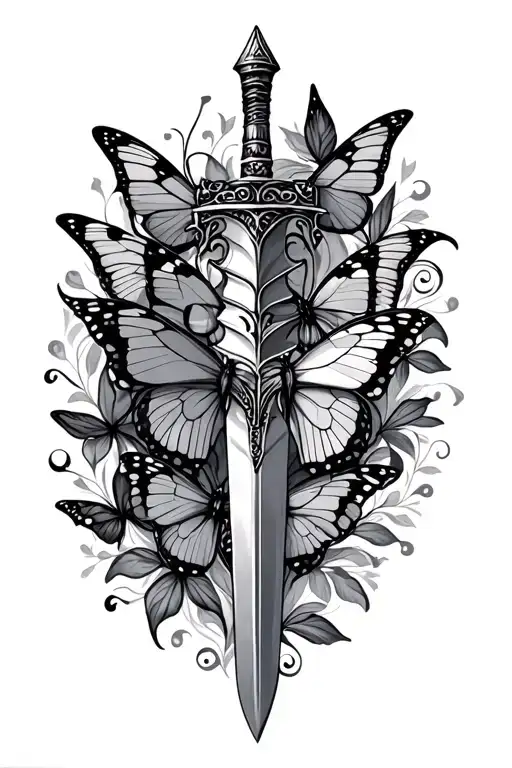 Dagger And Butterflies Forming The Shape