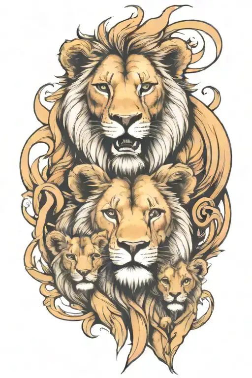 Lion And 2 Cubs Fierce