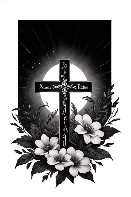 Thin Cross And Psalms 23 Verse And Flowers