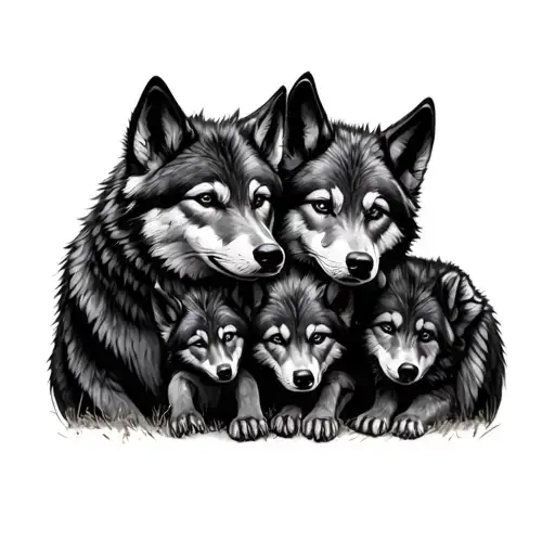 4 Baby Wolves Protecting Each Other