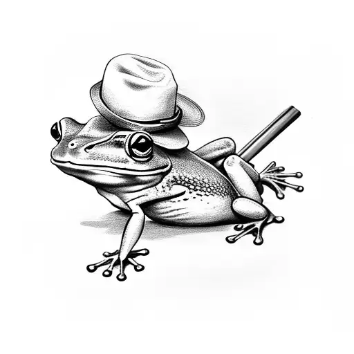 Frog With Walking Stick And Hat