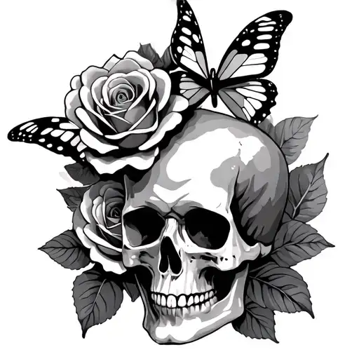 Skull Roses And Butterflies
