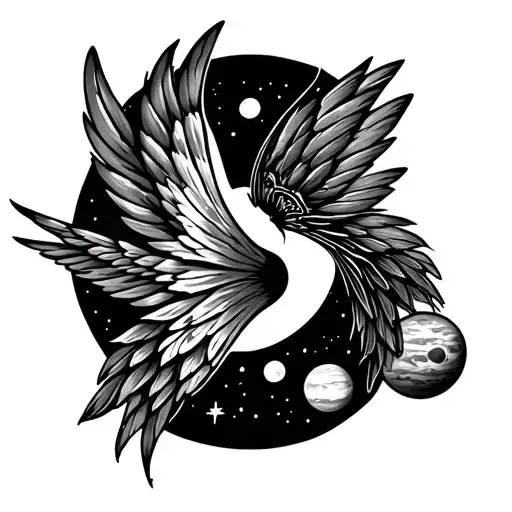 Fairy Wings With Planets Symbols Down Spine