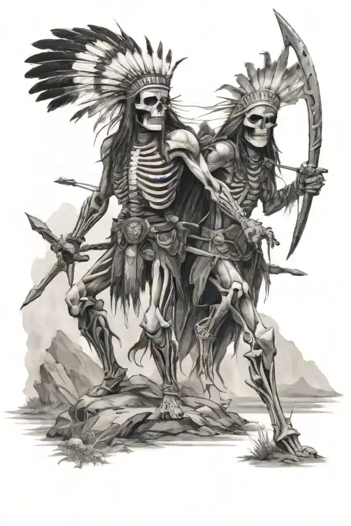 Native American Skeleton Warriors Battle Landscape