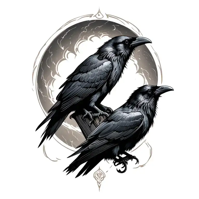 Odin Ravens Huginn And Muninn Perched
