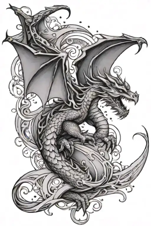 Dragon In Flight With Stars Above It