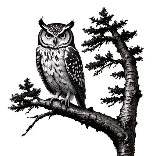 Aspen Trees With Owl Perched On A Branch