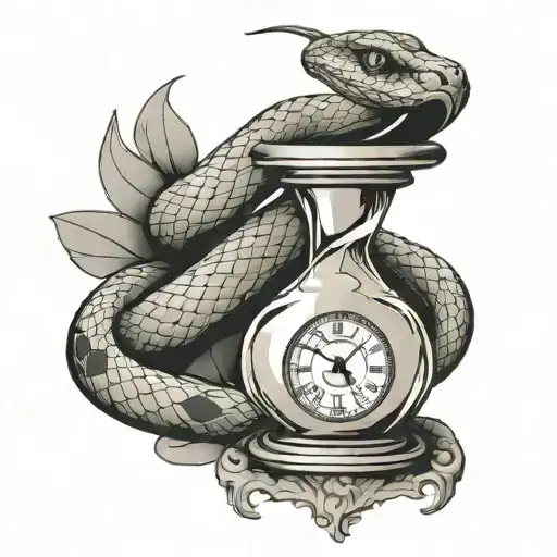 Snake Wrapped Around A Hour Glass With Sand