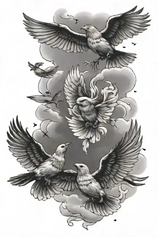 3 Children Bird Flying In The Sky